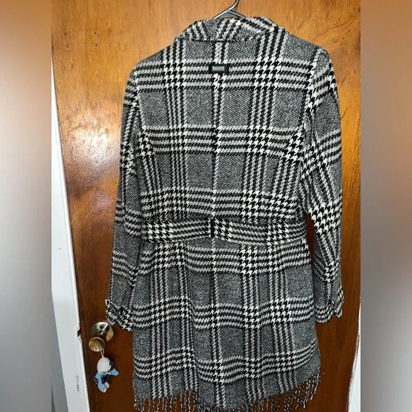 Calvin Klein Black and White Plaid Coat - Picture 3 of 4
